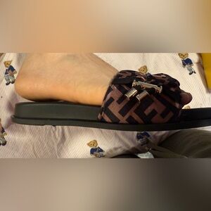 Fendi Black and Brown Tobacco Nero Sandal Slides